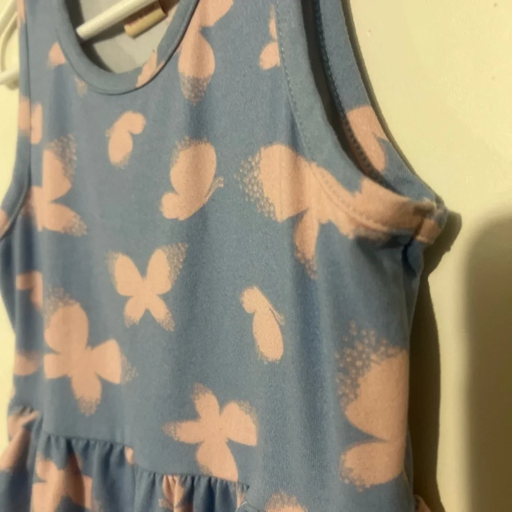 Emma & Elsa Light Blue Dress With Pink Butterfly’s‎ Flared Summer Dress Girls 4